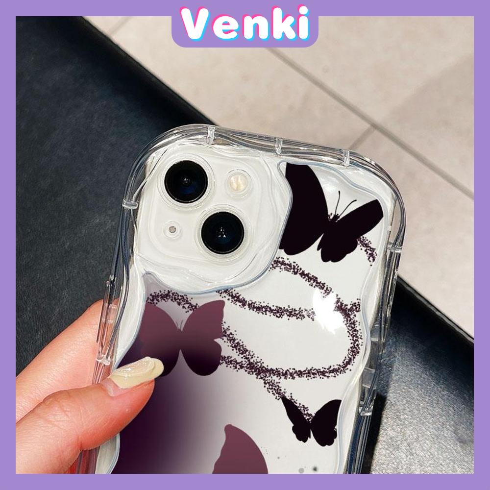 VENKI - Dành Cho Ốp Lưng iPhone 11 Ốp Viền Cong Dạng Sóng Trong Suốt TPU Túi Khí Chống Sốc Ốp Máy Ảnh Hình Bướm Màu Đen Gradient Đơn Giản Tương Thích Với iPhone 14 13 Pro max 12 Pro Max xr xs 7 8