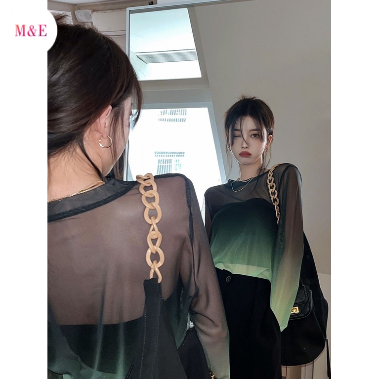 Áo Thun Tay Dài Mỏng Chống Nắng Màu Gradient Phong Cách Hồng Kông Thời Trang Mùa Hè 2023 Mới