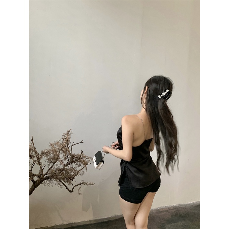 Áo Hai Dây Dáng Ôm Ngắn Hở Lưng Màu Trơn Thời Trang Mùa Hè Mới Cho Nữ