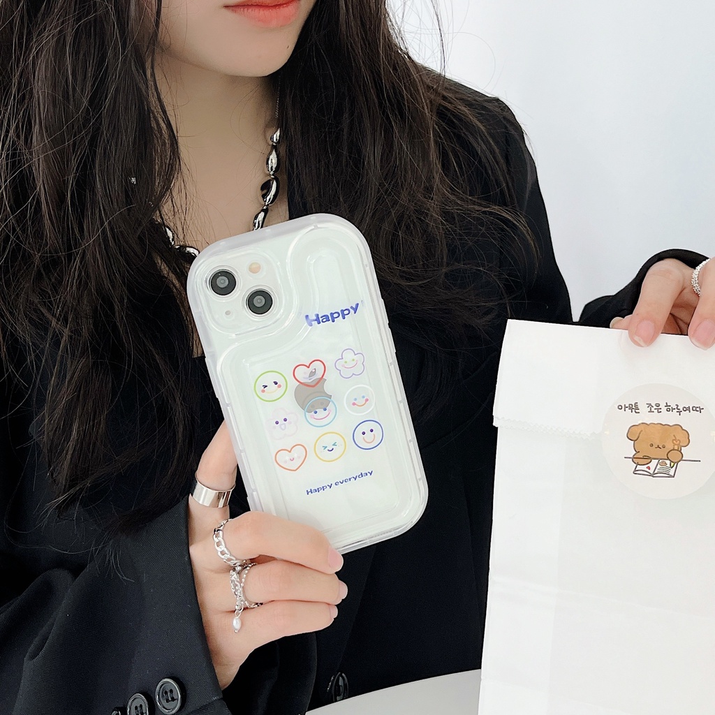Ốp Điện Thoại TPU Dẻo Trong Suốt Họa Tiết Trái Tim &amp; Mặt Cười Dễ Thương Cho iPhone 14 Plus 13 12 11 Pro Max