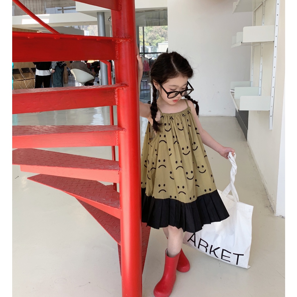 Đầm Hai Dây Mùa Hè Họa Tiết Hoạt Hình Dễ Thương Phong Cách Hàn Quốc Cho Bé Gái