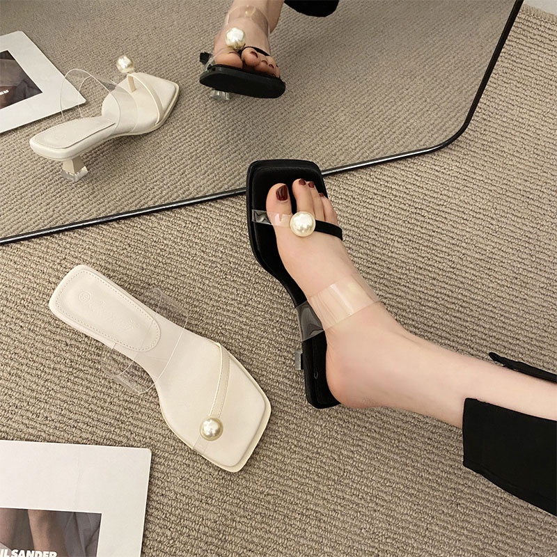 Yunguang Dép Cao Gót Mũi Vuông Quai Mảnh Trong Suốt Đính Đá Thời Trang 2023