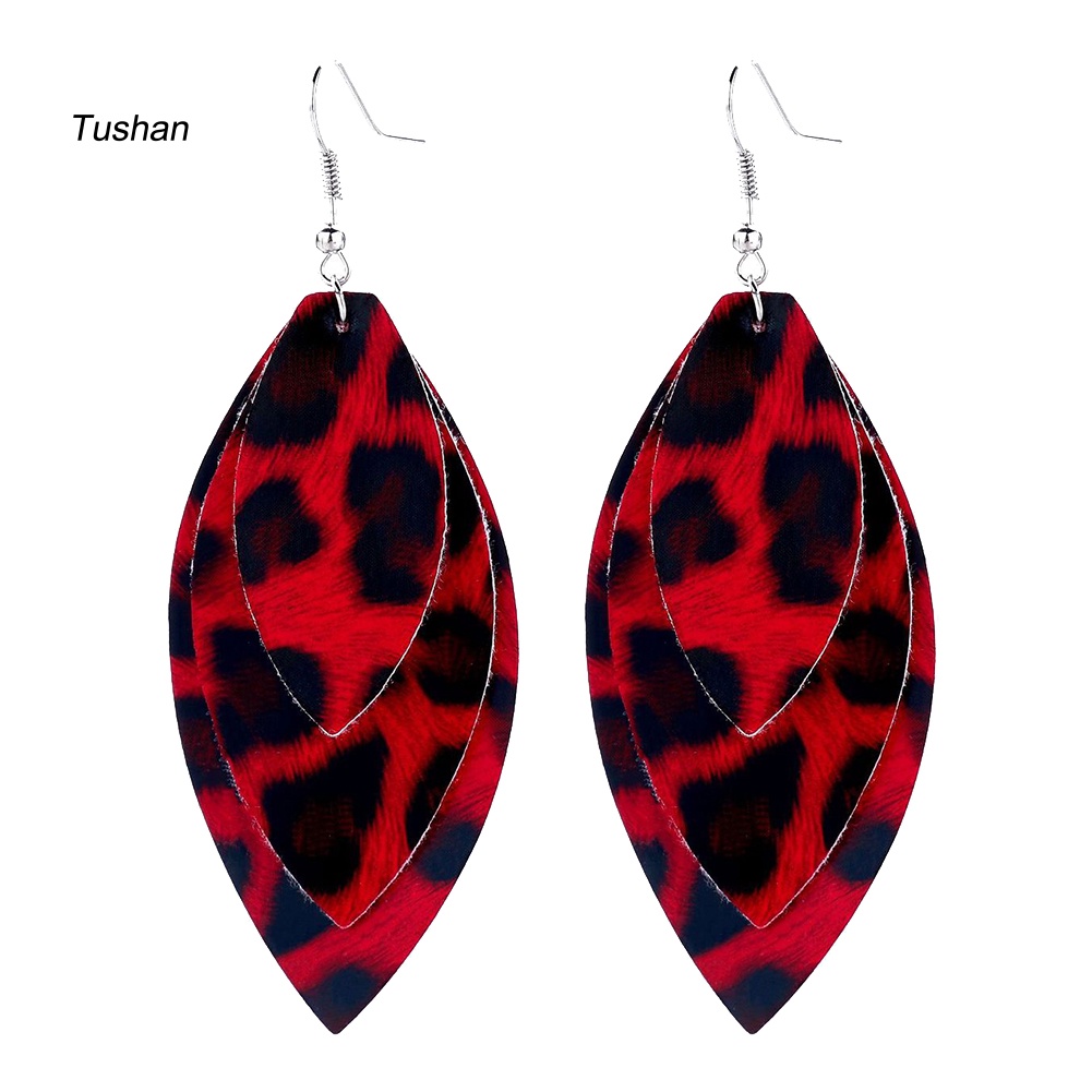 Bông Tai Móc Hình Chiếc Lá Ba Lớp Họa Tiết Da Báo Thời Trang Dành Cho Nữ