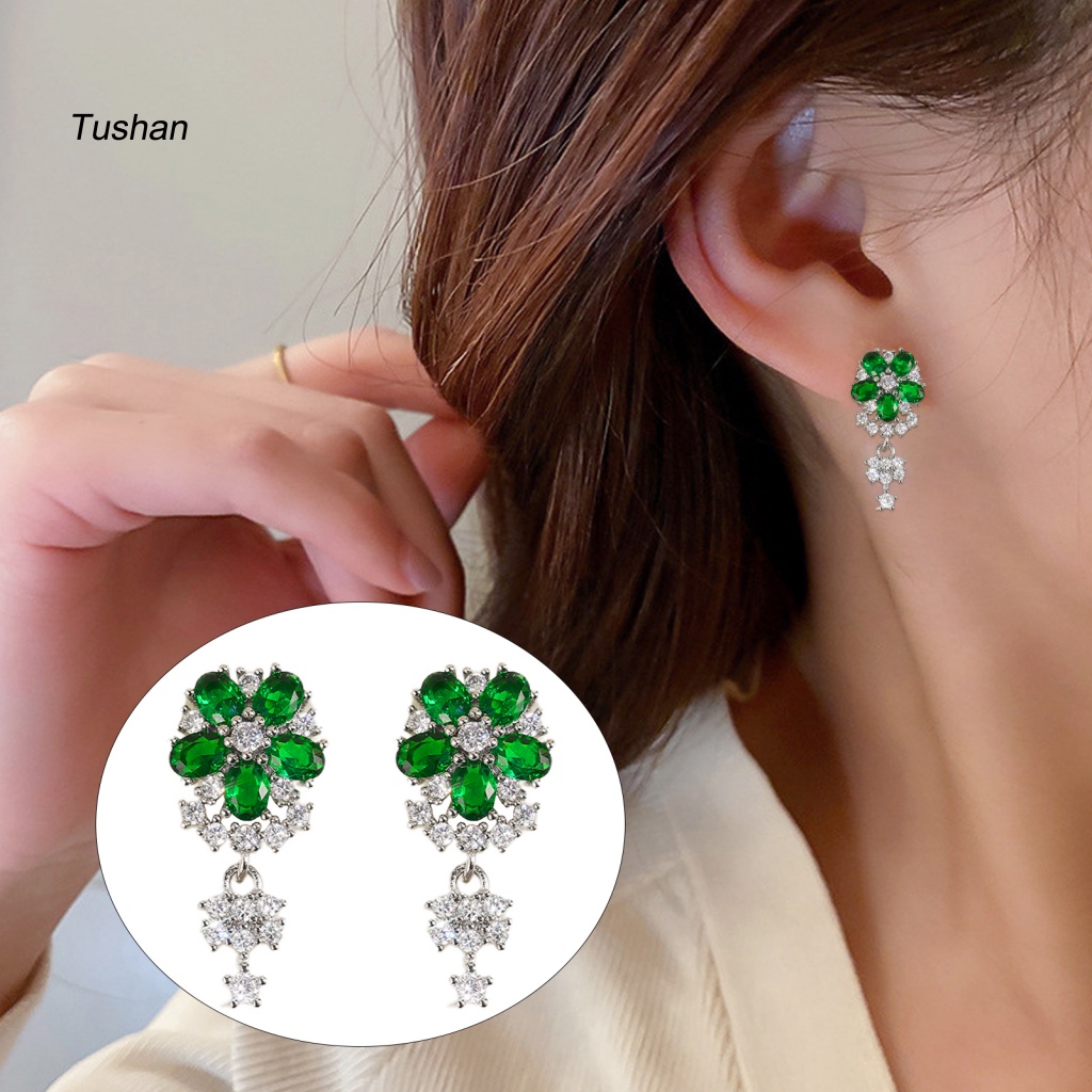 1 Đôi Bông Tai Hình Hoa Đính Đá Trang Nhã Dành Cho Nữ