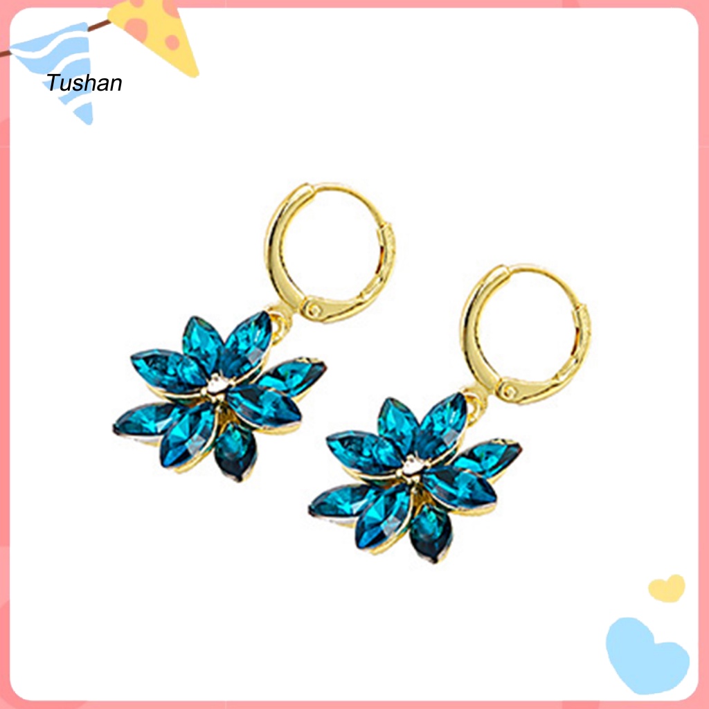 1 Đôi Bông Tai Hình Cánh Hoa Hai Lớp Đính Đá Lấp Lánh