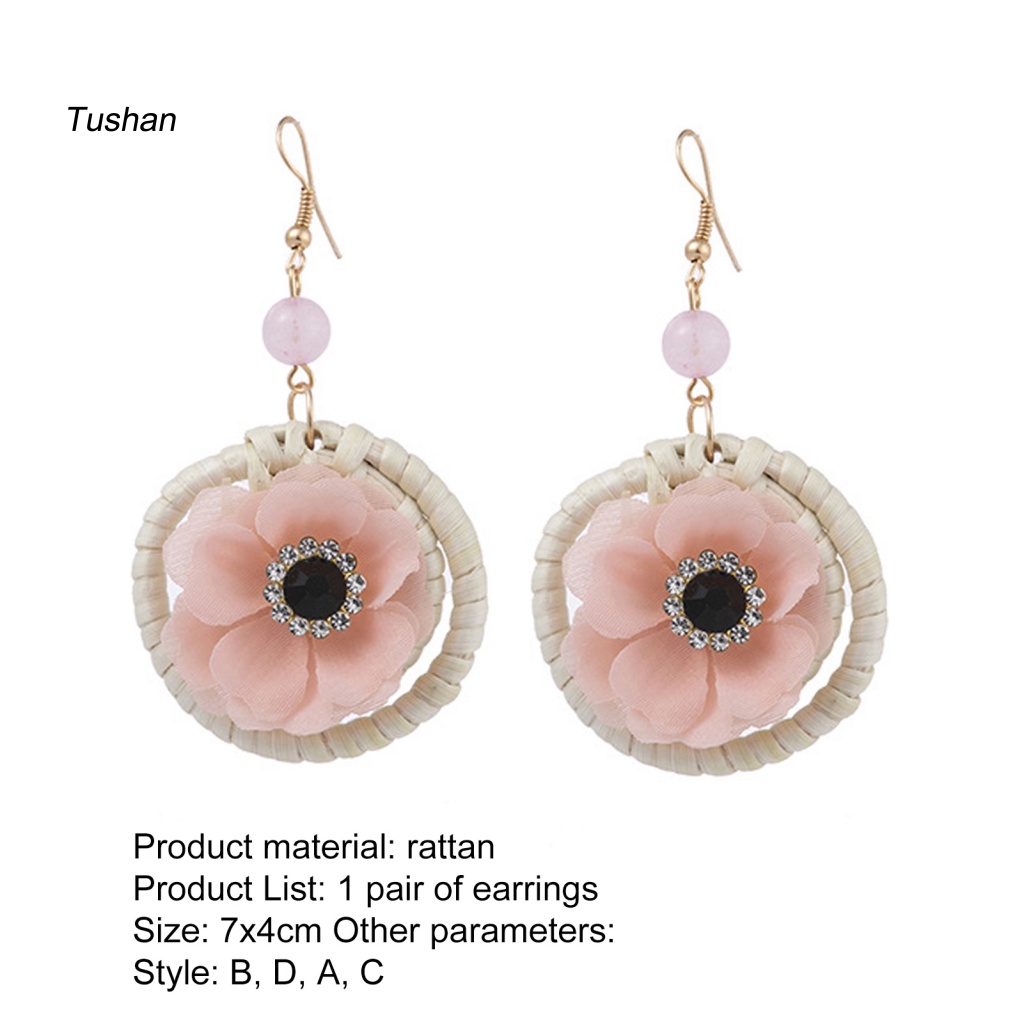 1 Đôi Bông Tai Tròn Đan Mây Đính Đá Thời Trang