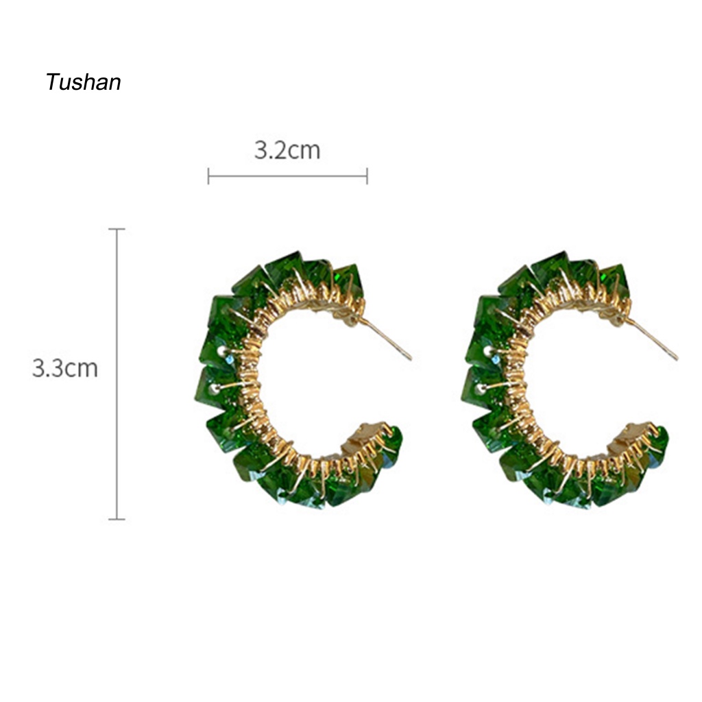 1 Đôi Bông Tai Hình Chữ C Đính Đá Ngọc Lục Bảo Giả Thời Trang Bông Tai Hình Tròn Thời Trang Dành Cho Nữ