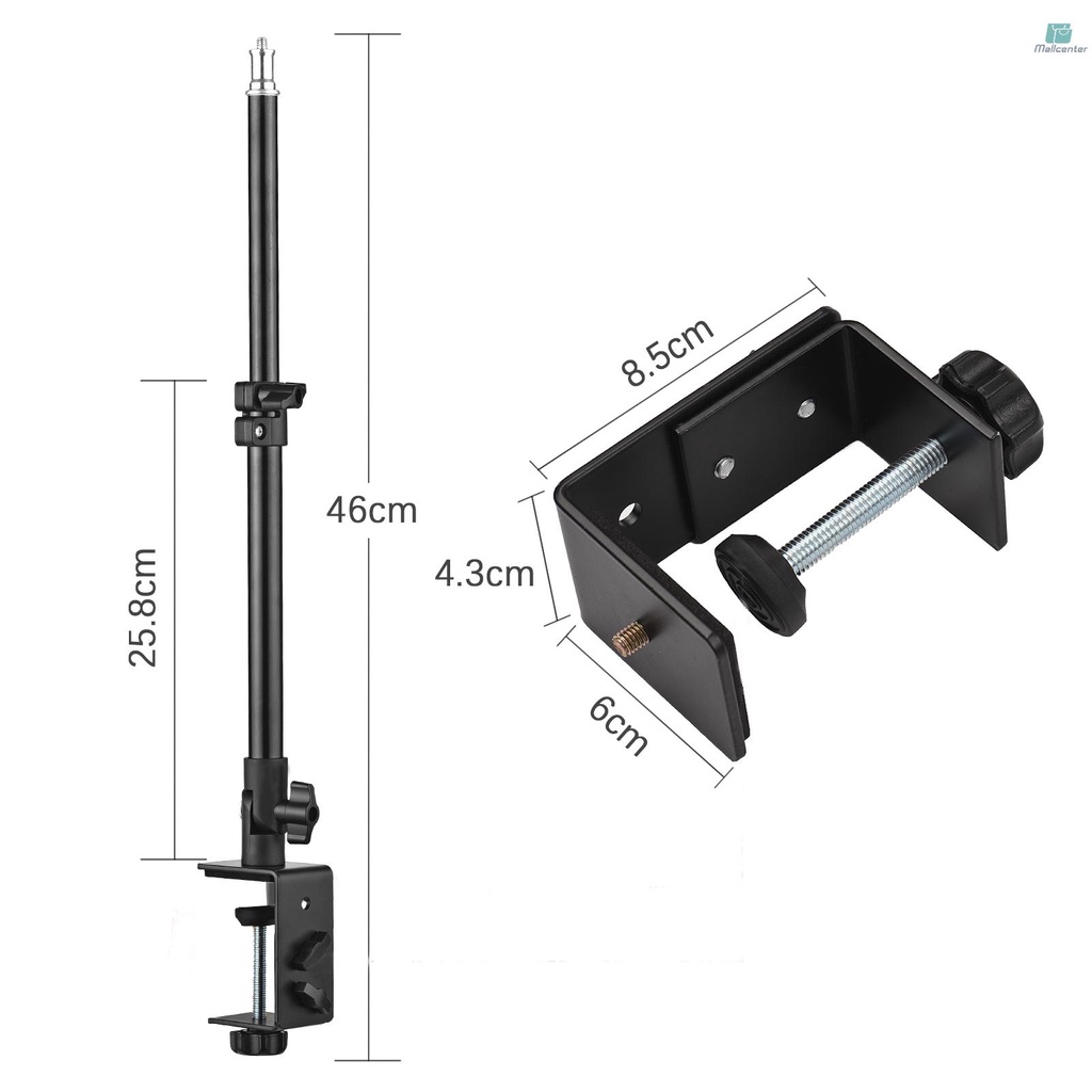 Multifunctional Universal Aluminum Alloy C Clamp + Adjustable Tripod Extension Rod with 1/4 Inch Screw Adjustable Length Angles 28-46cm for Camera Photography