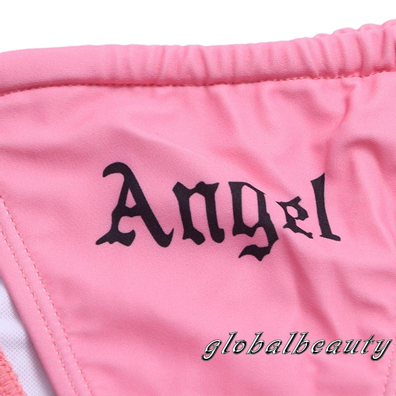 Gb-bộ Bikini 2 Mảnh Dây Buộc Sau Lưng Hình Tam Giác In Chữ Đi Biển Quyến Rũ Dành Cho Nữ