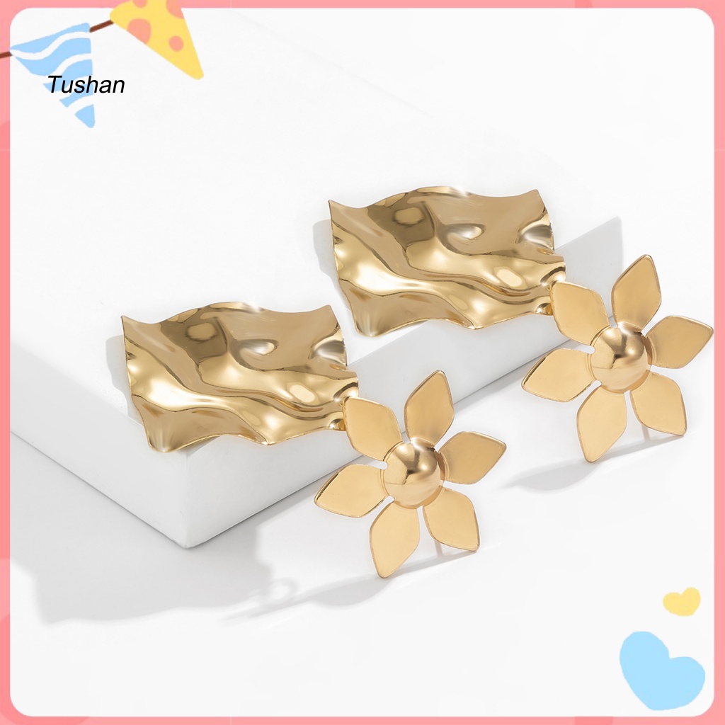 1 Đôi Bông Tai Dáng Dài Hình Vuông Xếp Ly Thiết Kế Độc Đáo Thời Trang