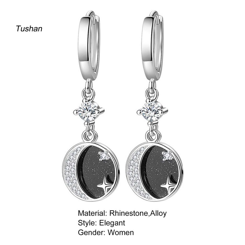 1 Đôi Bông Tai Hình Mặt Trăng Ngôi Sao Đính Đá Lãng Mạn