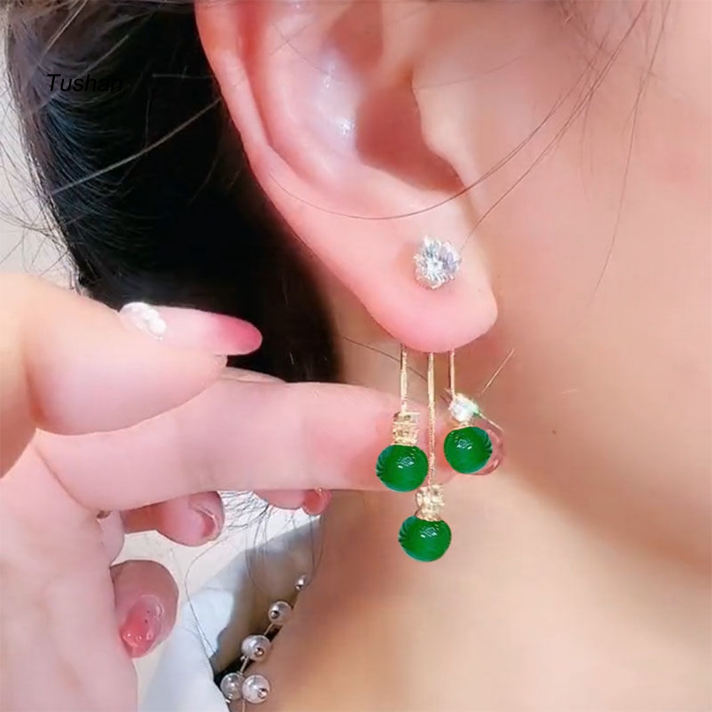 1 Đôi Bông Tai Dáng Dài Đính Đá Chống Dị Ứng Phong Cách Retro