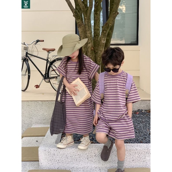 Set Đồ Mùa Hè Gồm Áo Tay Cộc Kẻ Sọc + Quần Dễ Thương Cho Bé Gái