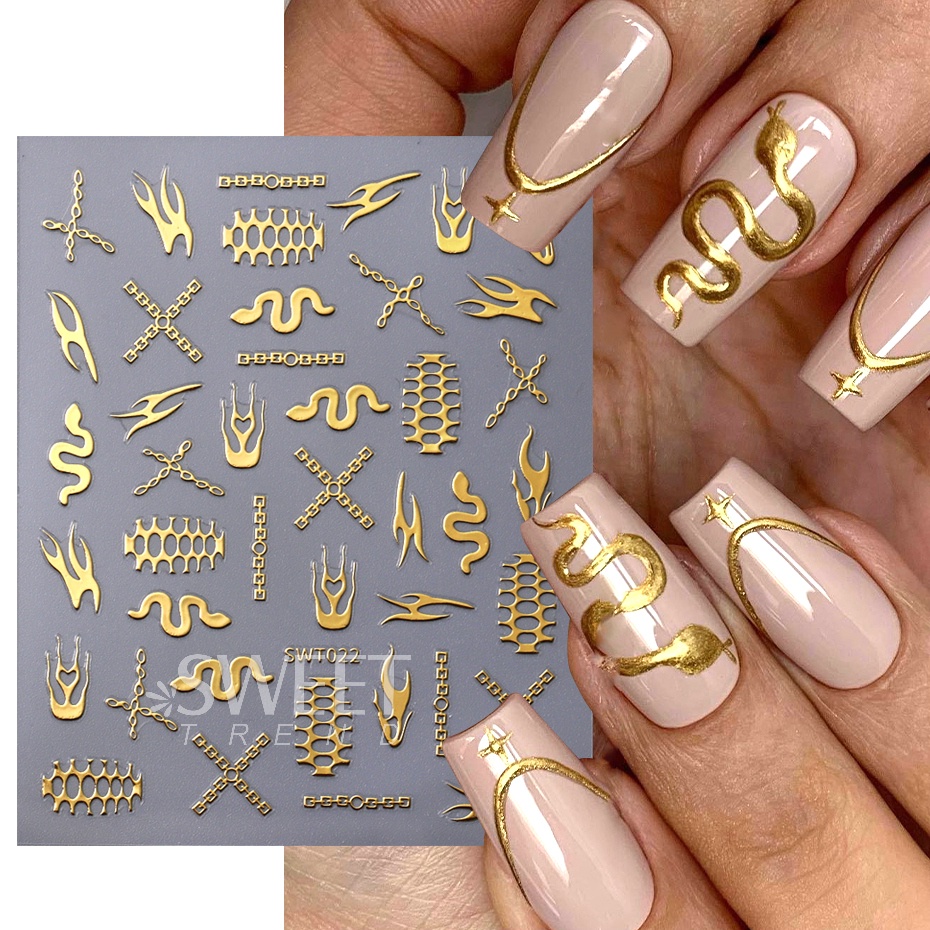 Miếng Dán Trang Trí Móng Tay 3D Hình Rắn Màu Bạc Ánh Kim Độc Đáo