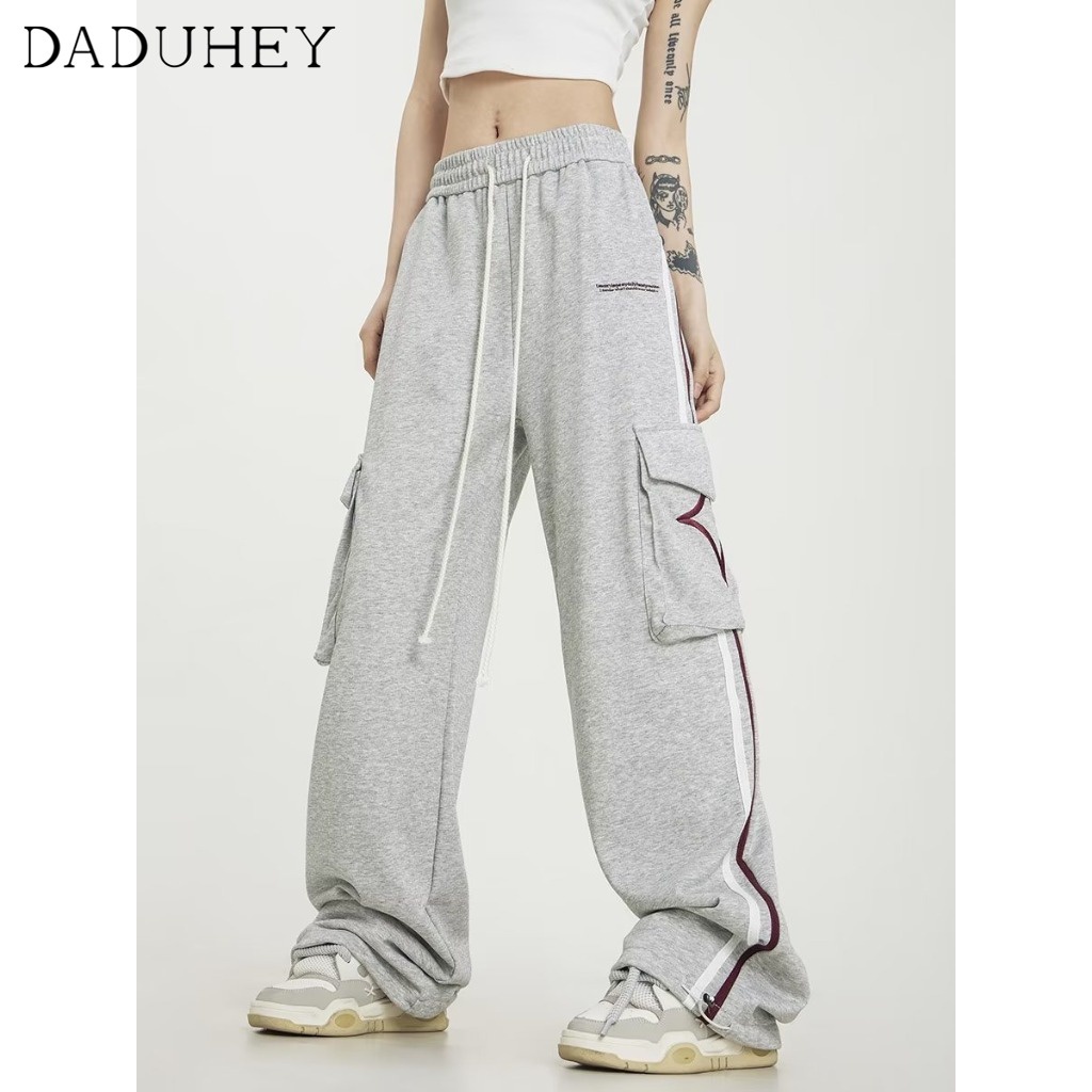 DaDuHey Men's and Women's Fashion Striped Vibe Style Casual Pants Jogger Pants  2023 American Retro Loose Straight Sweatpants