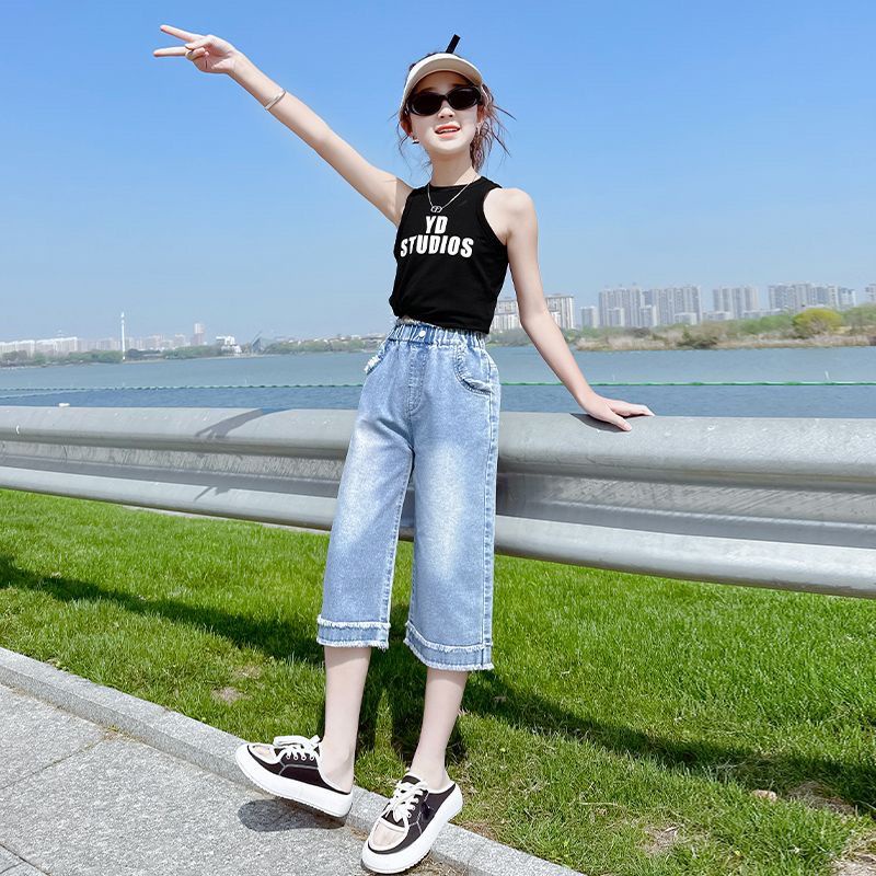 Quần Jeans Lửng Phong Cách Phương Tây Thời Trang Mùa Hè Cho Bé Gái