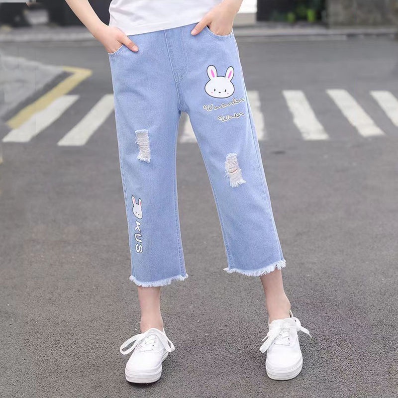 Quần Jeans Lửng Thời Trang Mùa Hè Dành Cho Bé Gái