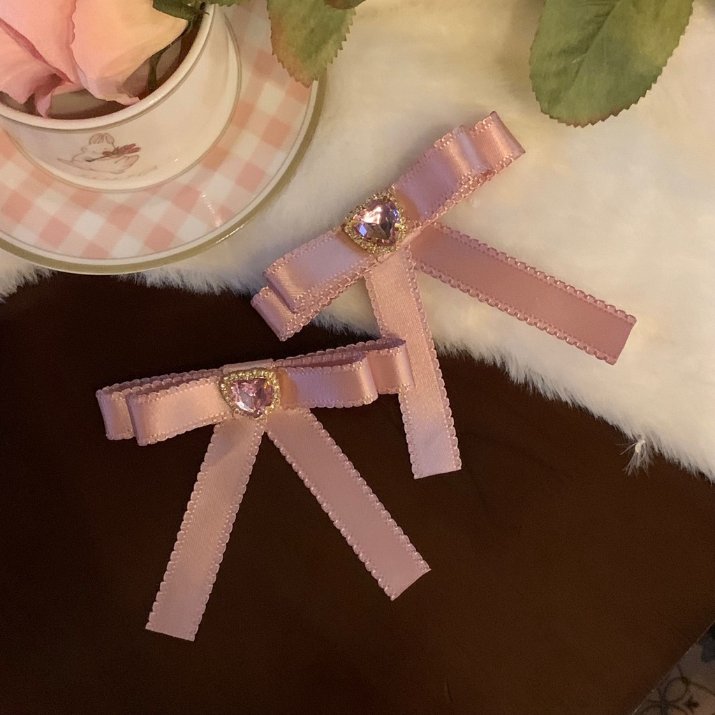 Kẹp Tóc Hình Nơ / Trái Tim Đính Đá Thời Trang Xuân Hè Phong Cách Hàn Quốc Cho Nữ