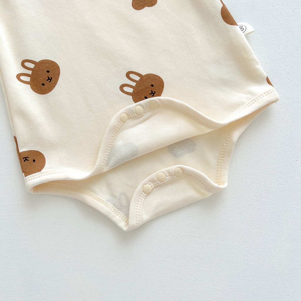 Bộ Áo Liền Quần Bằng Cotton Nguyên Chất In Họa Tiết Gấu / Thỏ Dễ Thương Kèm Mũ Cho Bé Sơ Sinh