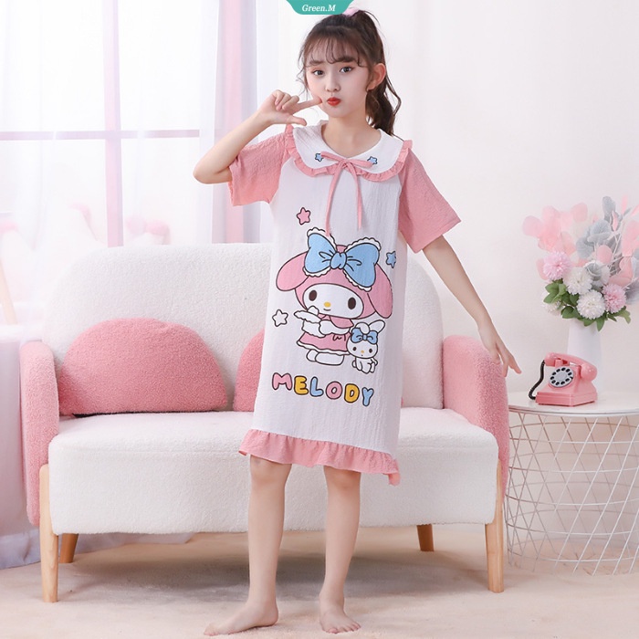 Pink Lotso Cinnamoroll Váy Ngủ Tay Ngắn Thoải Mái Mùa Hè Mát Mẻ Cho Bé Gái