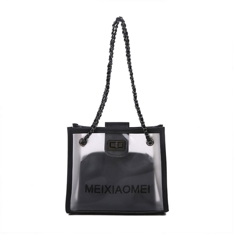 Túi Đeo Chéo Trong Suốt Phối Dây Xích Phong Cách Hàn Quốc Thời Trang Cho Nữ