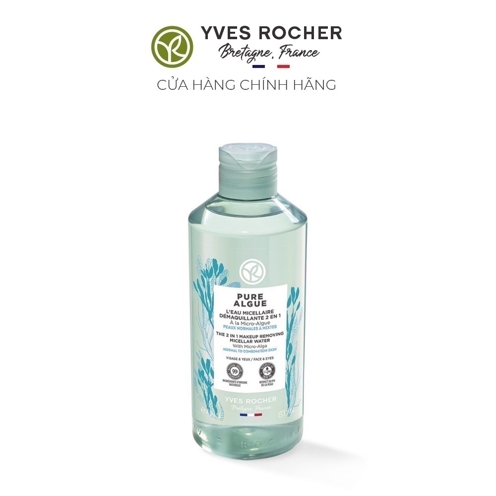 Nước cân bằng và tẩy trang Yves Rocher Pure Algue 2 in 1 Makeup Remover Micellar Water 390ml