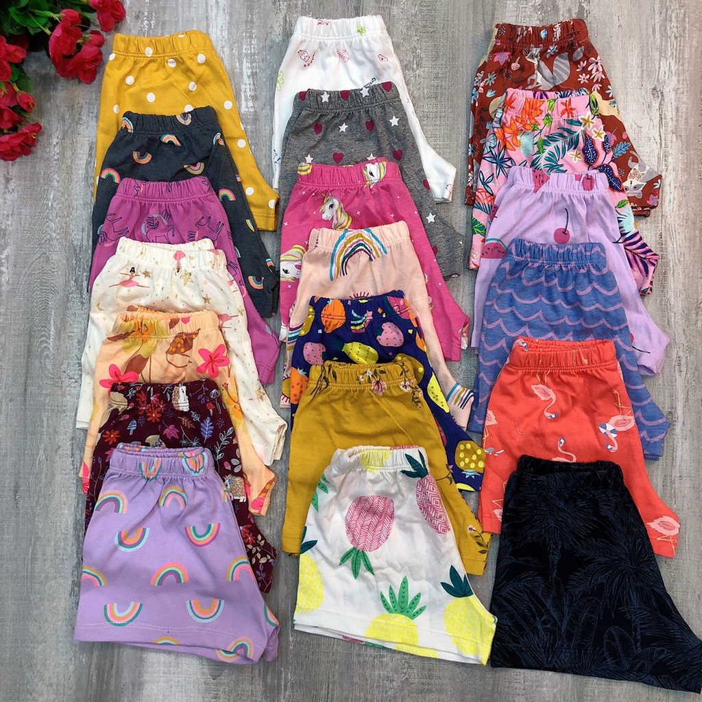 Quần đùi chục cho bé gái thun cotton 100% co dãn thấm hút mồ hôi họa tiết dễ thương cho bé gái từ 10~50kg ,