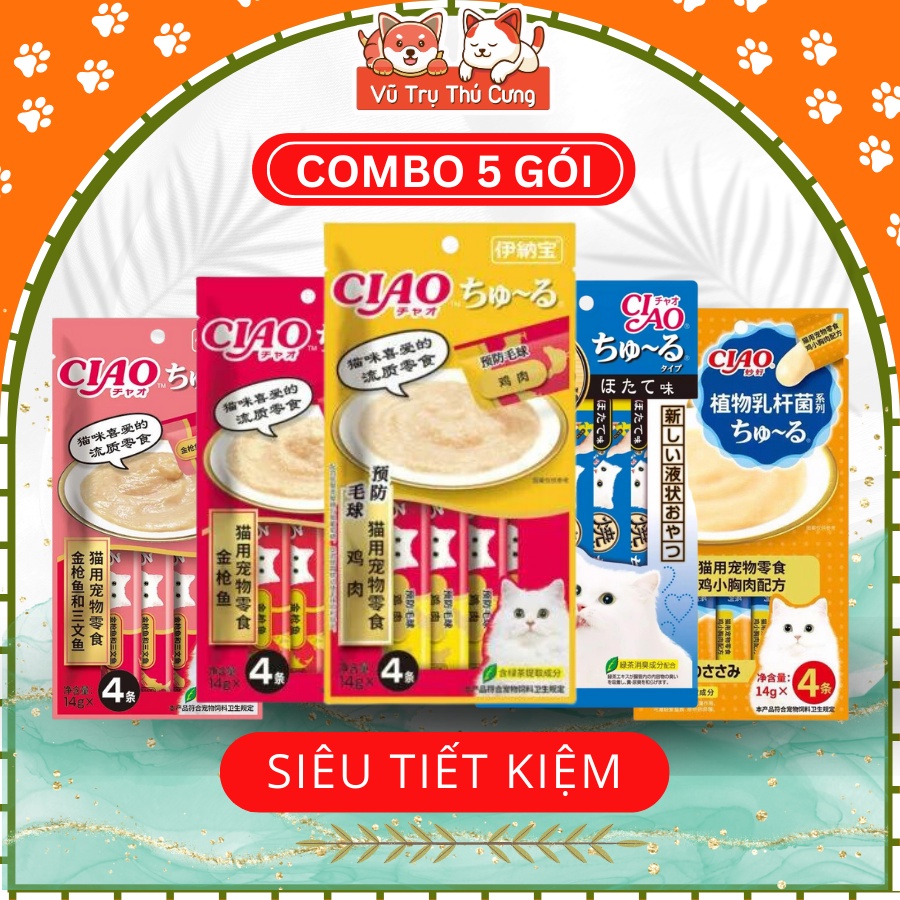 Combo 5 gói Súp thưởng Ciao cho Mèo mix đủ vị