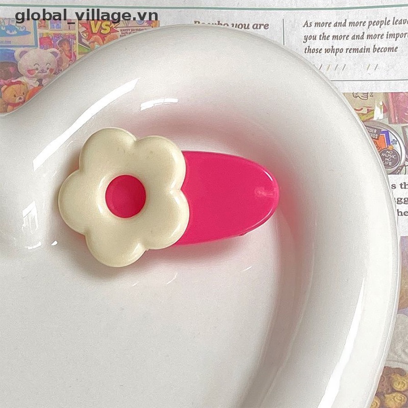 Kẹp Tóc Mái Vịt Màu Hồng Hình Hoa Dễ Thương Phong Cách Ins Ngọt Ngào Cho Nữ
