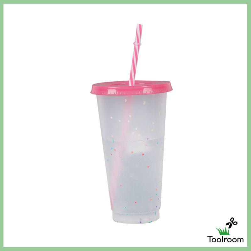 Cốc Uống Nước Trong Suốt Có Nắp Thay Đổi Màu Sắc Độc Đáo