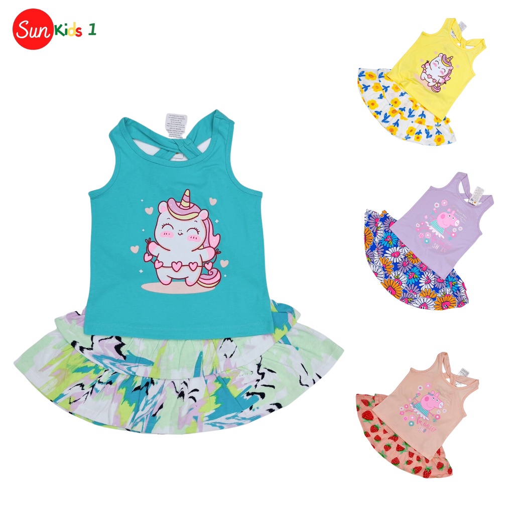 Đồ bộ thun bé gái, đồ bộ trẻ em chất cotton, có nhiều màu, size 3-9 tuổi - SUNKIDS1