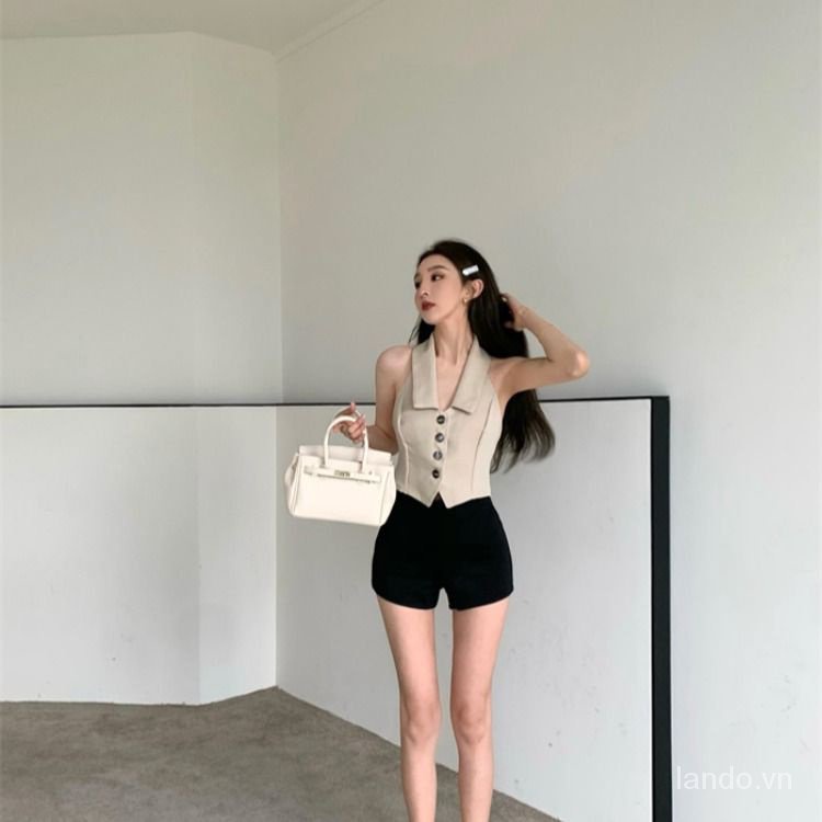 Áo Dệt Kim Sát Nách Cổ polo Dáng Ngắn Thời Trang Mùa Hè Cho Nữ