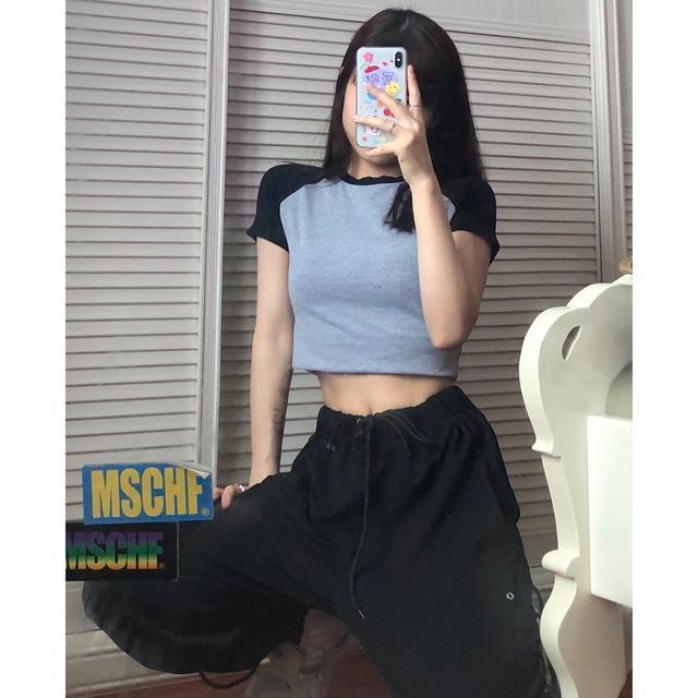 Set Áo Thun Raglan Ngắn Tay + Quần Yếm Màu Nhuộm Phong Cách Đường Phố Mỹ Thời Trang Mùa Hè Cho Nữ