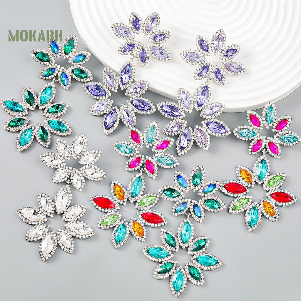 1 Đôi Bông Tai Nhiều Lớp Hình Hoa Lá Đính Đá Sang Trọng