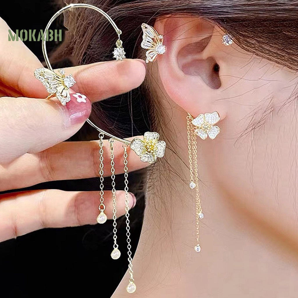 1 Khuyên Đeo Vành Tai Không Cần Xỏ Lỗ Hình Học Đính Đá Zircon Sang Trọng