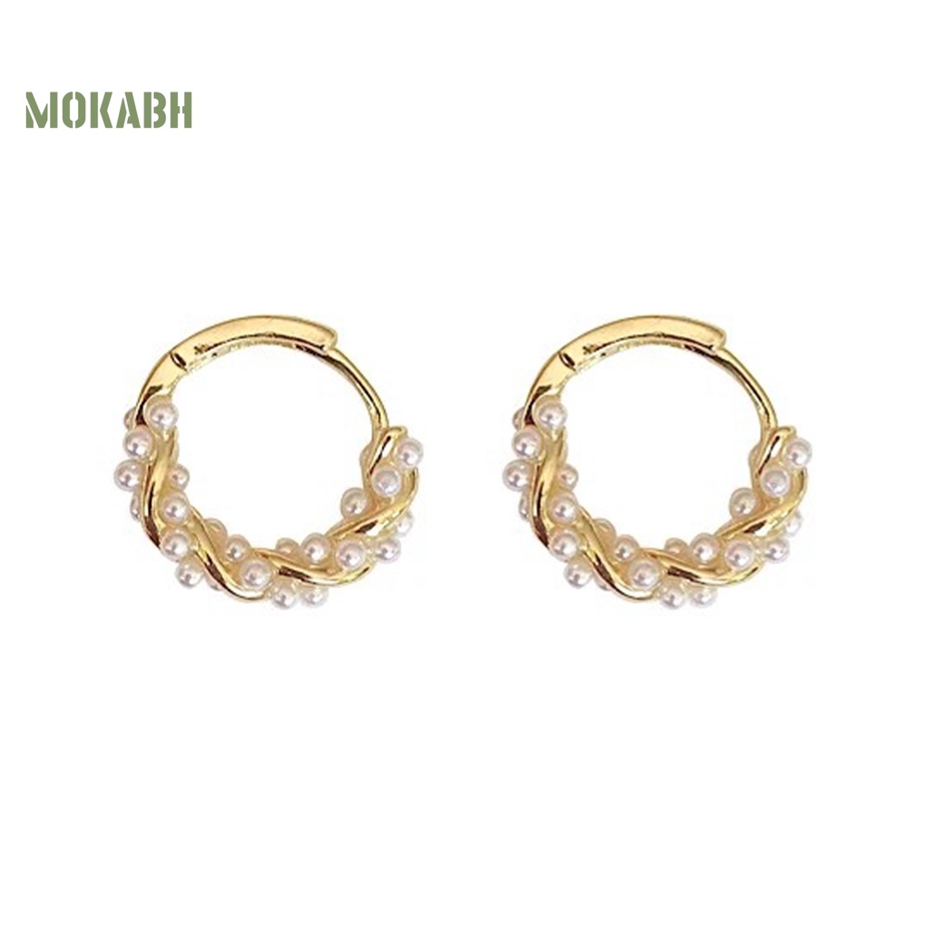 1 Đôi Bông Tai Tròn Đính Ngọc Trai Nhân Tạo Kiểu Dáng Sang Trọng Dành Cho Nữ