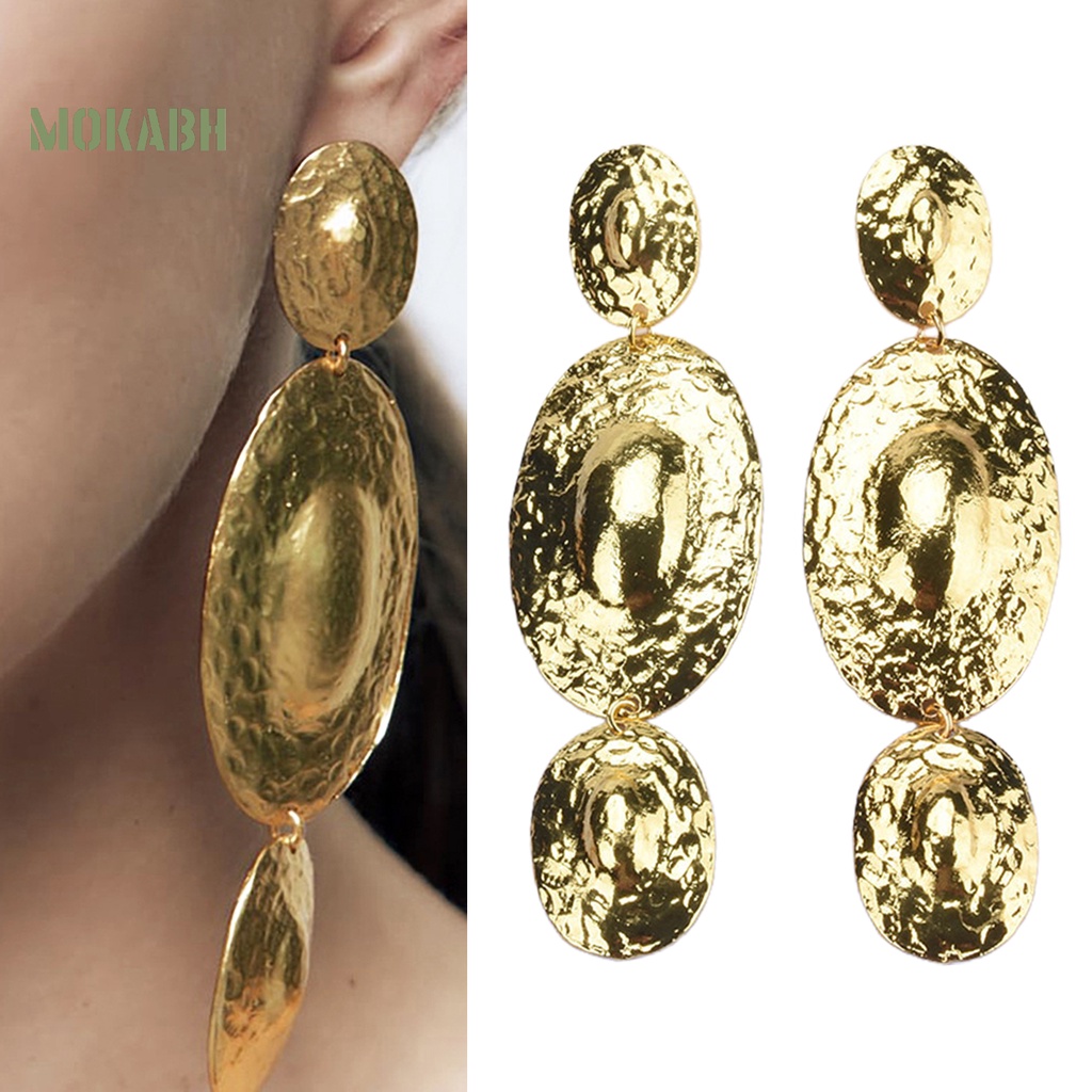 1 Đôi Bông Tai Dáng Dài Bằng Kim Loại Mạ Điện Sáng Bóng Phong Cách Âu Mỹ Dành Cho Nữ