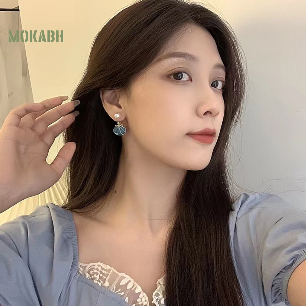 1 Đôi Bông Tai Hình Vỏ Sò Bằng Hợp Kim Đính Ngọc Trai Nhân Tạo Sang Trọng