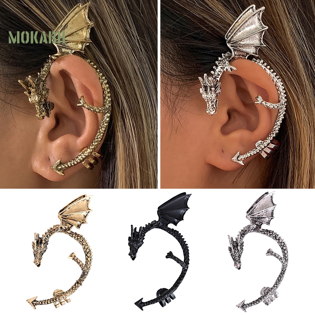 1 Khuyên Kẹp Vành Tai Hình Rồng Phong Cách Hip Hop Gothic Punk Thời Trang