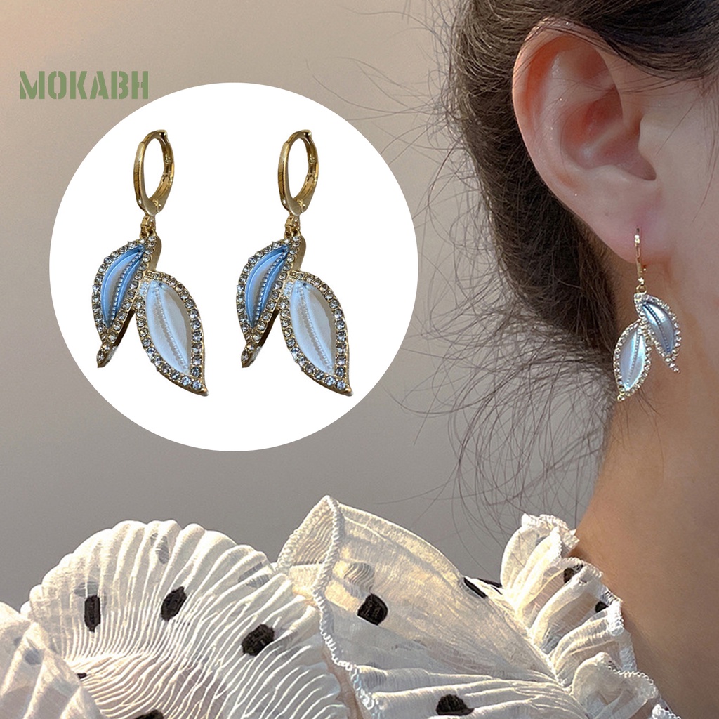 1 Đôi Bông Tai Hình Chiếc Lá Đính Đá Sang Trọng Dành Cho Nữ