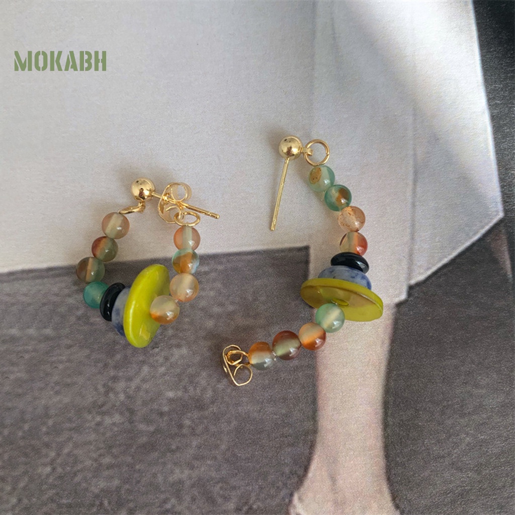 1 Đôi Bông Tai Hợp Kim Đính Hạt Màu Bóng Phong Cách Dân Tộc Vintage Không Gây Dị Ứng Thời Trang