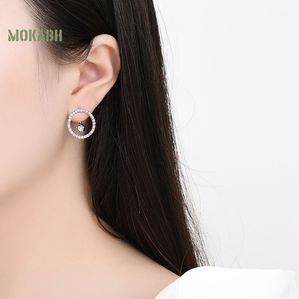 1 Đôi Bông Tai Hình Tròn Đính Đá Lấp Lánh Thời Trang Dành Cho Nữ