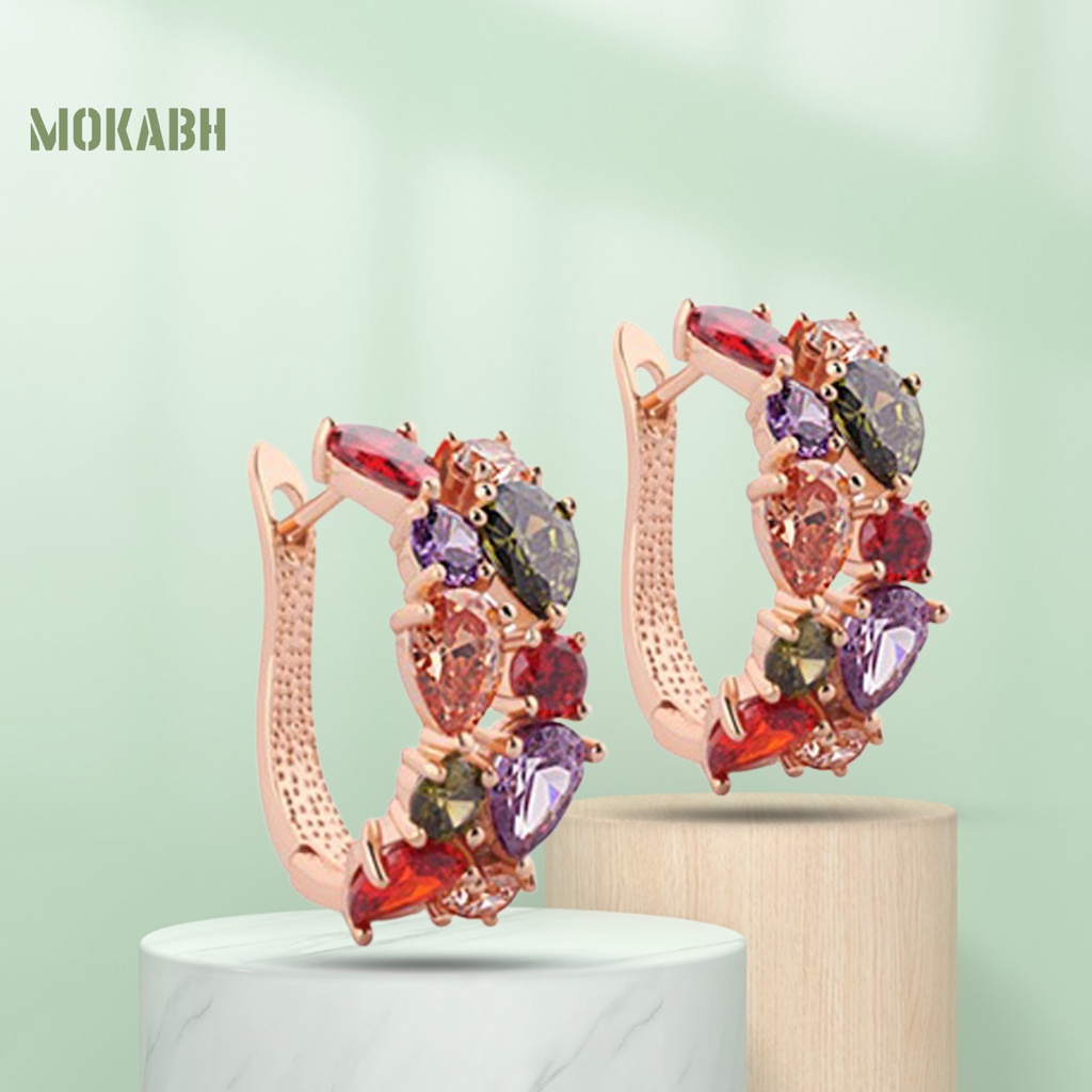 1 Đôi Bông Tai Tròn Đính Đá Zircon Nhiều Màu Thoải Mái Thời Trang Dự Tiệc Dành Cho Nữ