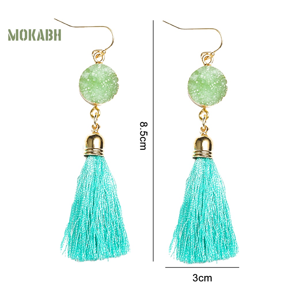 1 Đôi Bông Tai Móc Bằng Cotton Thiết Kế Tua Rua Phong Cách Bohemian