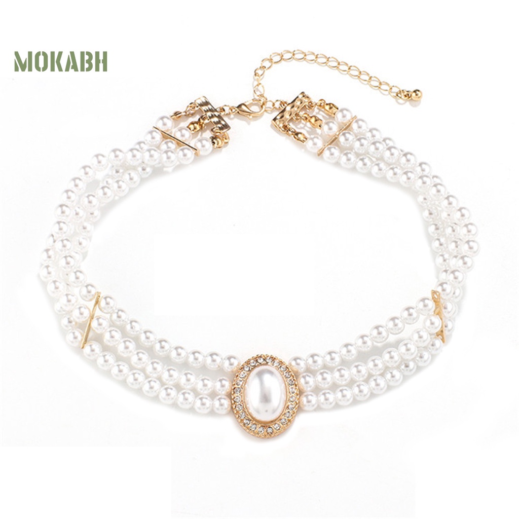 Vòng Cổ Choker Đính Đá Giả Ngọc Trai Thanh Lịch Cổ Điển Có Thể Điều Chỉnh Cho Nữ