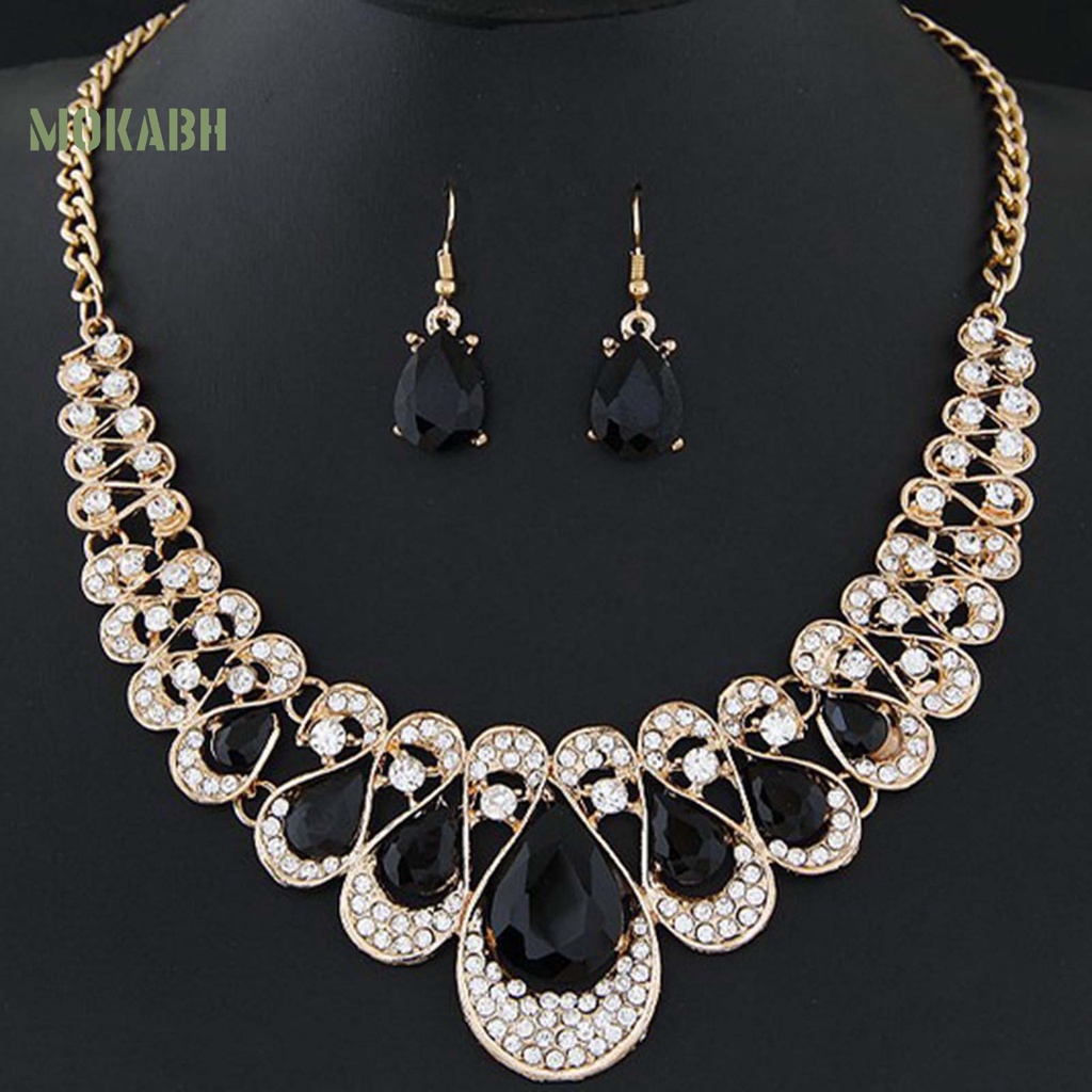 Set 2 Vòng cổ / Bông Tai Hình Giọt Nước Đính Đá Nhiều Màu Thời Trang