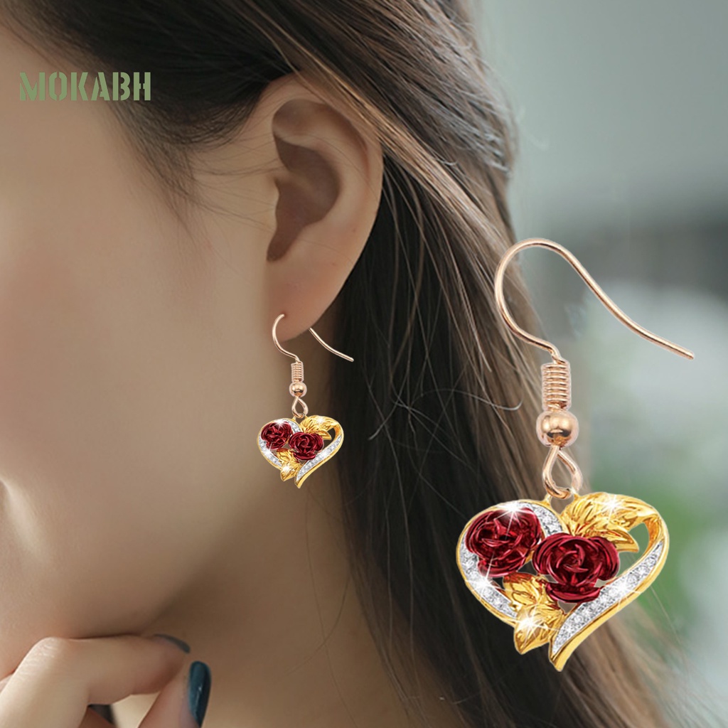 1 Bộ Vòng cổ + Bông Tai Mạ Điện Hình Trái Tim Đính Đá Sang Trọng Cho Nữ