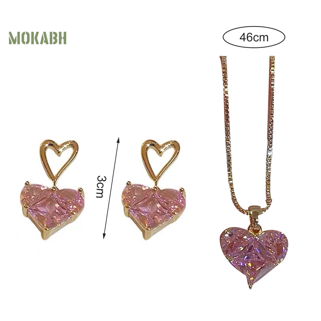 1 / 1 Cặp Vòng cổ / Bông Tai Hình Trái Tim Đính Pha Lê Thời Trang