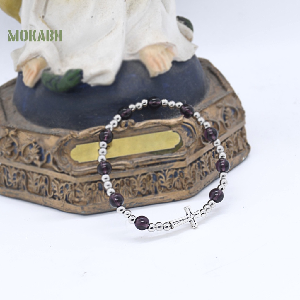 Vòng Tay Chuỗi Hạt Màu Tím / Bạc Co Giãn Thời Trang Cho Nữ