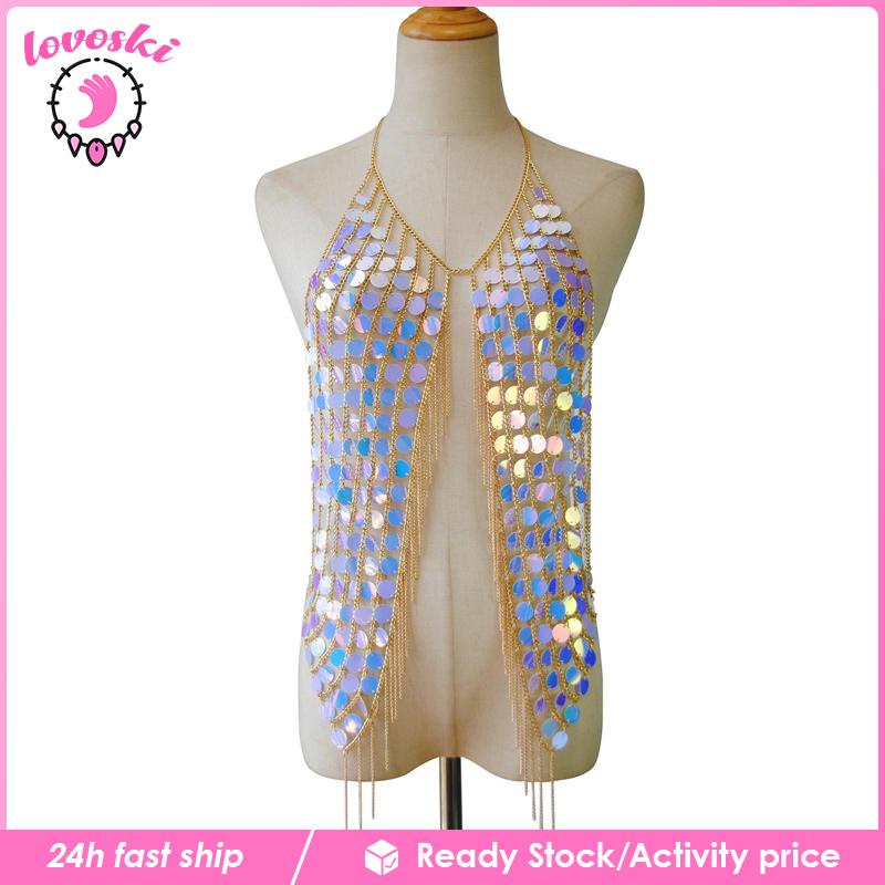 [Lovoski] Áo Ngực Đính Kim Sa Lấp Lánh Cho Nữ Đi Hộp Đêm Bãi Biển / Lễ Hội Rav